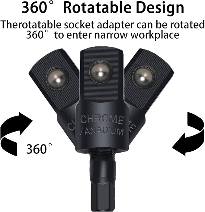 105 Degree Right Angle Drill Adapter Set, 1/4-1/2 Inch Socket Adapters - Image 5
