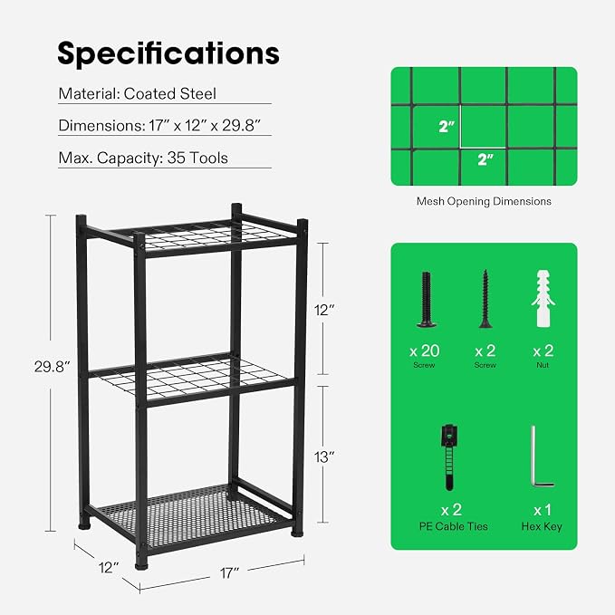 VIVOSUN Garden Tool Organizer, Heavy Duty Steel Tool Rack Tool Stand, Yard Tool - Image 3