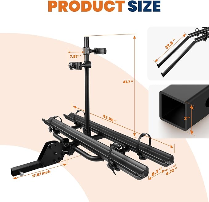 Aluminum 2 EBikes Rack Foldable 2'' Hitch Mounted Carrier Racks w/Ramps Over - Image 6