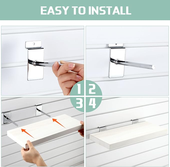 4 Pack Wooden Slatwall Shelf, 16.1" D x 6.7" W x 1.1" H Slatwall Shelves - Image 5