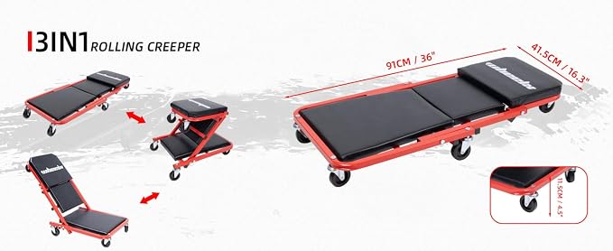 Mechanic Creeper 36 inches 3-in-1 Mode Z Seat 340lbs Capacity, Foldable Garage - Image 7