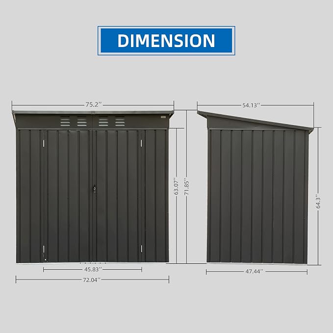 Domi Outdoor Storage Shed 6' x 4', Metal Waterproof Tool Shed Utility Storage - Image 3