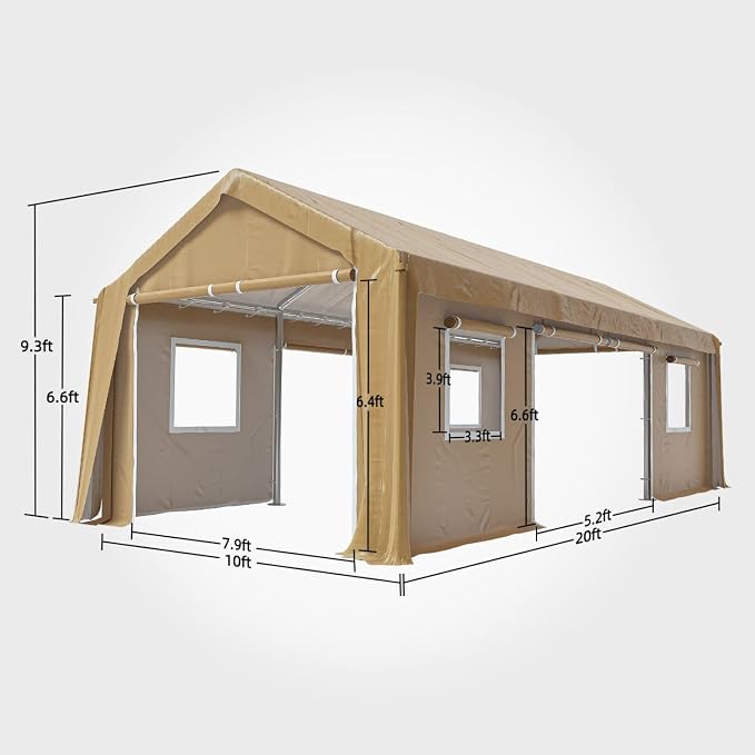 10x20FT Portable Garage, Galvanized Frame & 180 g PE Waterproof Canopy - Image 4