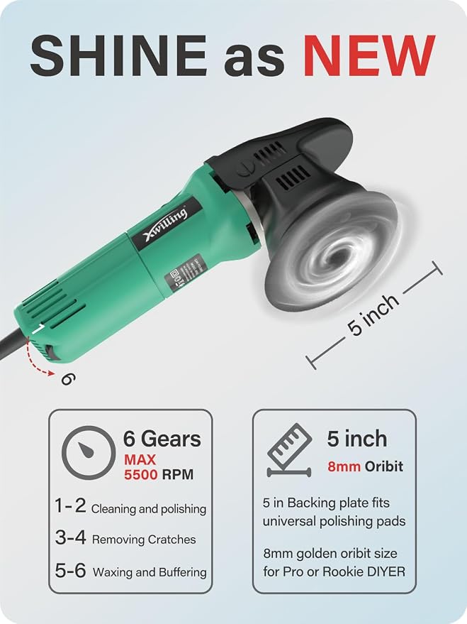 Buffer Polisher, 5-Inch 8MM Dual Action Random Orbital Car Polisher - Image 5
