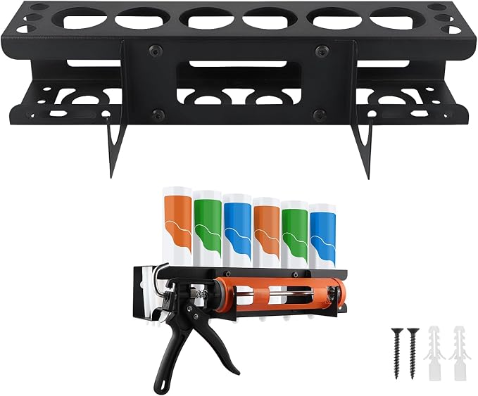 Caulking Gun Holder, Metal Caulk Tube Storage Rack, Wall Mount Caulking Tools by Fardtry