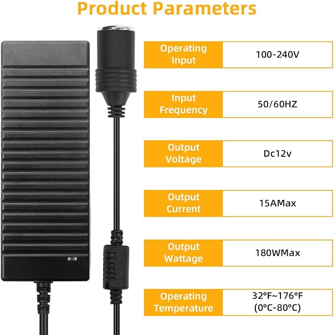 180W AC to DC Converter, 100V ~ 240V to 12V 15A Car Cigarette Lighter Socket - Image 6