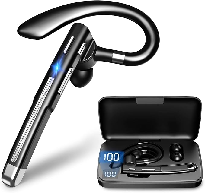Bluetooth Headset V5.3, 100 Hrs Talk Time Single-Ear Earphone, CVC8.0 Noise by MoreThanJustaHeadphone