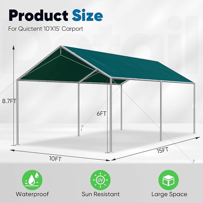 Quictent 10x15 ft Heavy Duty Car Canopy Galvanized Frame Carport Outdoor Party - Image 7