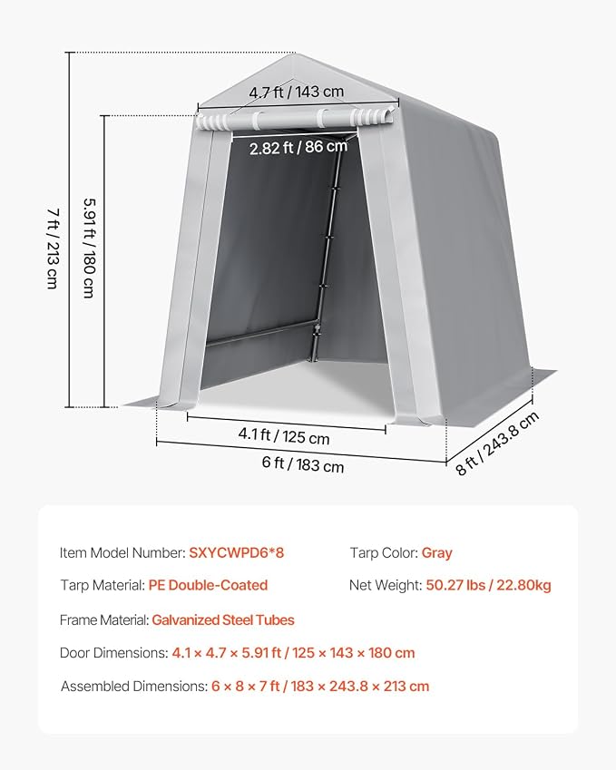 VEVOR 6x8x7 FT Portable Outdoor Storage Shed, Heavy-Duty Waterproof Shelter - Image 7