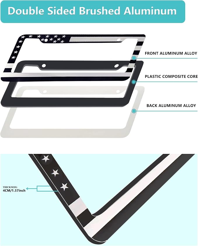 American Flag License Plate Frame- Black Front Rear Patriotic USA ‌Car Tag - Image 6
