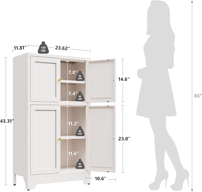 White Bathroom Floor Cabinet, Metal Storage Cabinet - Image 3
