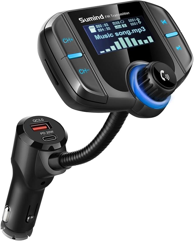 Upgraded Bluetooth FM Transmitter, Wireless Radio Adapter Hands Free Car Kit by Sumind