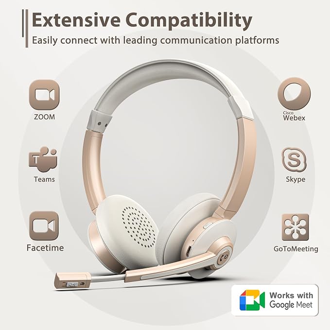 Wireless Headset with Mic for Work, Wireless Headphones with USB Dongle - Image 5