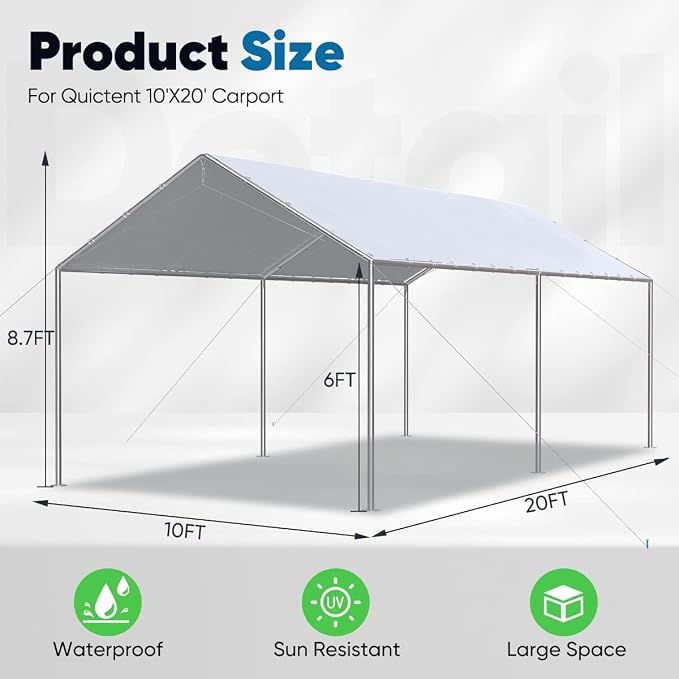 Quictent 10x20 ft Heavy Duty Car Canopy Galvanized Frame Carport Outdoor Party - Image 6