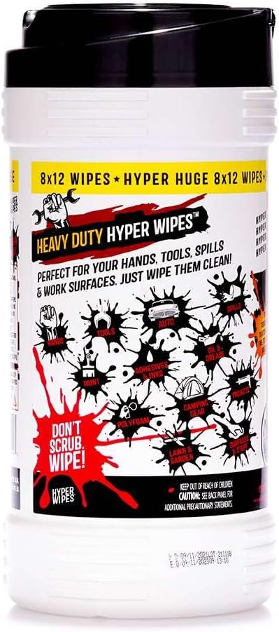 Hyper Wipes, 1 Pack Heavy Duty Hand & Tool Cleaning Wipes, Degreasing, All - Image 2