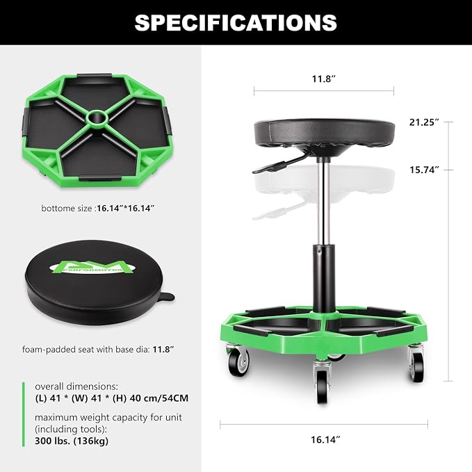 PM PERFORMOTOR Adjustable Height Pneumatic Garage Seat Rolling Mechanic Stool - Image 3