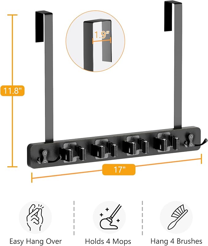 Lorbro Broom Holder Door Mount, Over the Door Broom and Mop Holder - Image 7