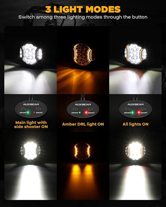 Auxbeam V-Ultra Series 7 Inch Round Off-Road Lights, Amber DRL Light Bar - Image 4
