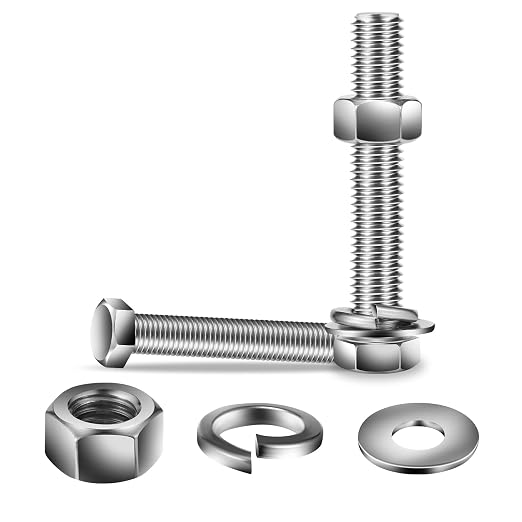 5/16-18 x 5" Hex Head Screw Bolt, Flat & Lock Washers, Fully Threaded, by SG TZH by SGTZH
