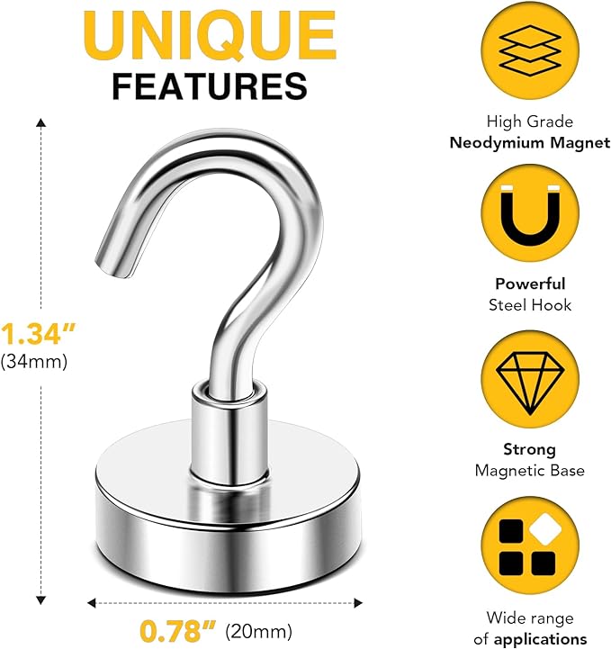 DIYMAG Magnetic Hooks, 50 LB Heavy Duty Magnet - Image 2