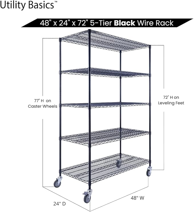 48"x24"x72" Black 5-Tier Premium Wire Shelving NSF 4000 LBS MAX Capacity Heavy - Image 7