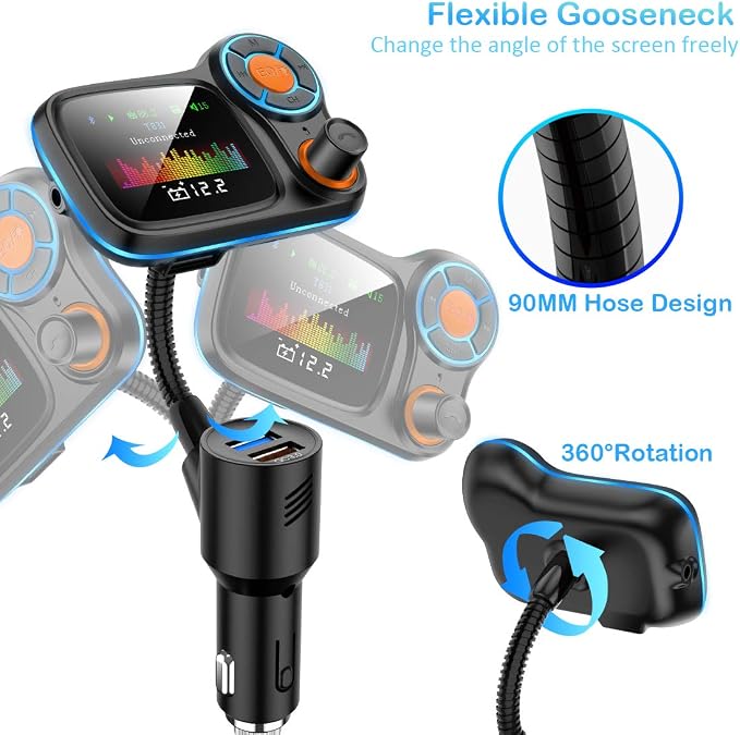 TSNAM Wireless Car Bluetooth Adapter, Radio FM Transmitters HandsFree Call - Image 6