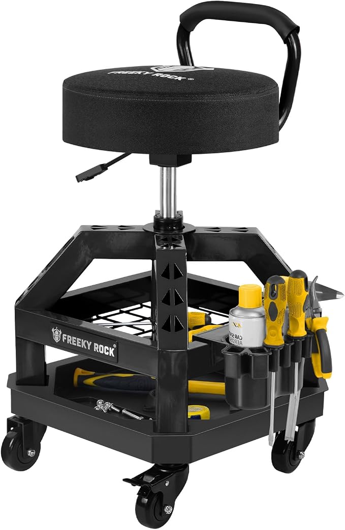 Rolling Shop Stool with Wheels, Heavy Duty Garage Work Mechanic Stool with by FreekyRock