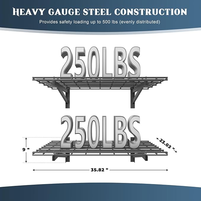 2 Pack Heavy Duty Garage Wall Shelving Set, Wall Mounted Garage Shelves 500lbs - Image 2
