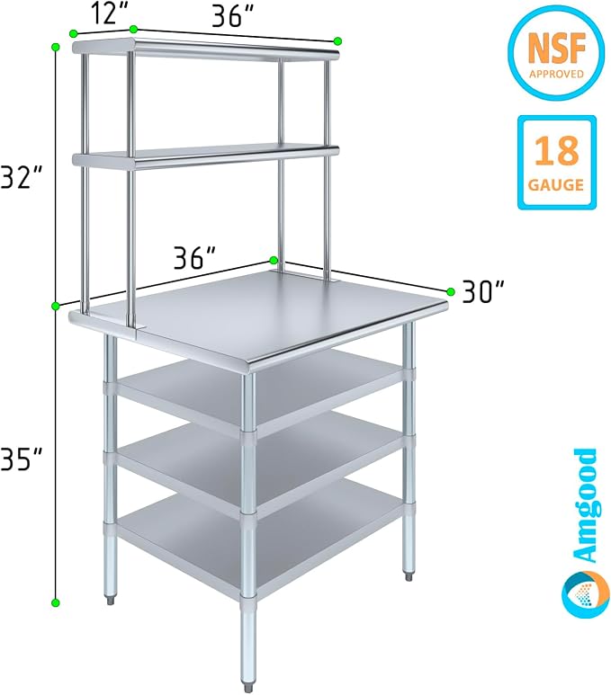 Amgood 30" x 36" Stainless Steel Work Table - Image 3