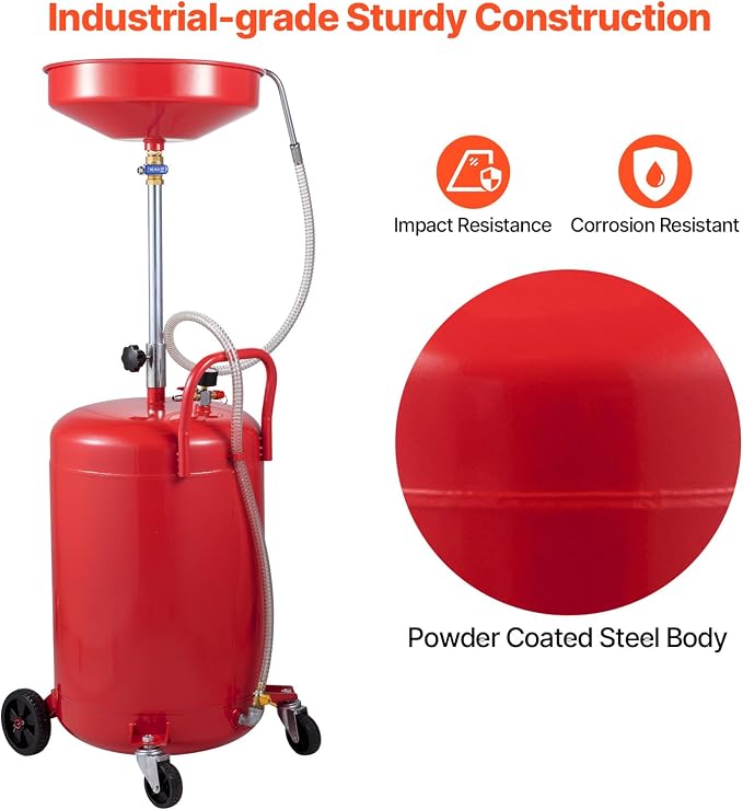 VEVOR 20-Gallon Waste Oil Drain Tank, Air Operated Portable Oil Drainer - Image 7