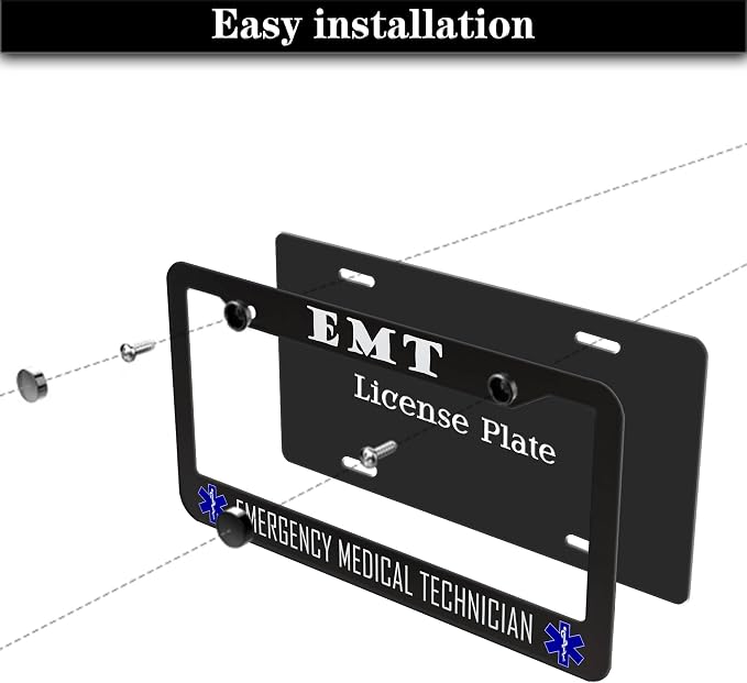 License Plate Bracket Black and White License Plate Frames EMT Emergency - Image 7