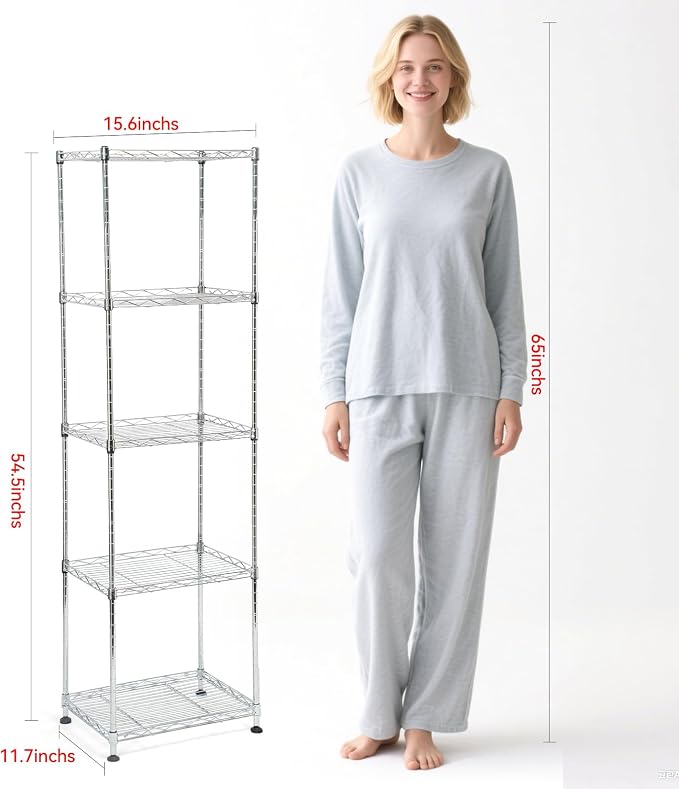 Chrome Small 5 Tiers Wire Shelving NSF Certified. Adjustable Storage Rack - Image 3