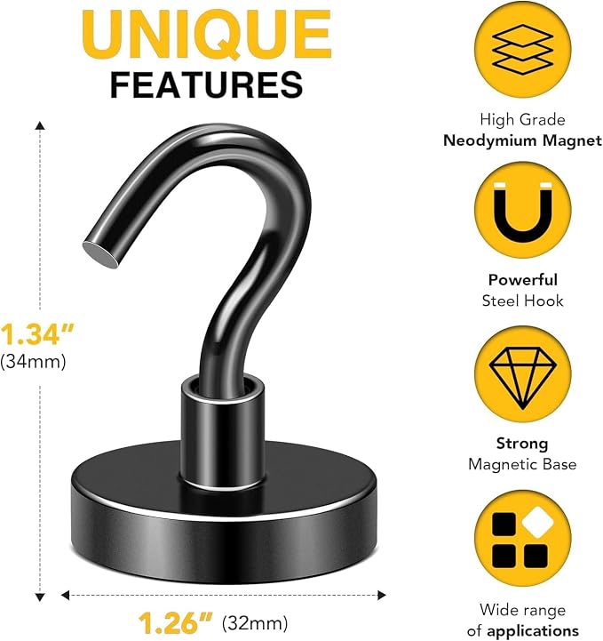 DIYMAG Black Magnetic Hooks, 118 LB Heavy Duty Strong Magnets - Image 2