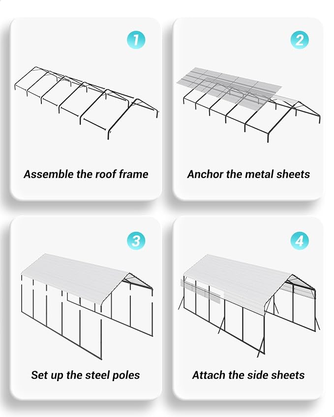 13'x26'x11' Oversized Metal Carport, Steel Heavy Duty Carport - Image 7
