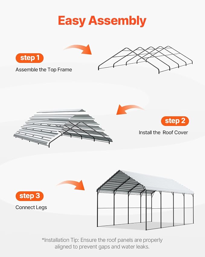 VEVOR Heavy Duty Metal Carport, Car Tent Garage Shade - Image 6