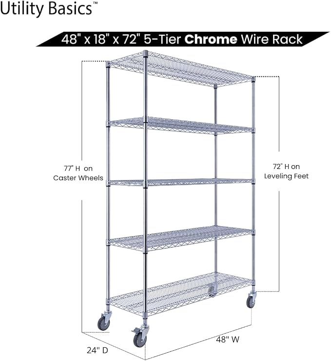 48"x18"x72" Chrome 5-Tier PREMIUM Wire Shelving NSF 4000 LBS MAX CAPACITY Heavy - Image 7