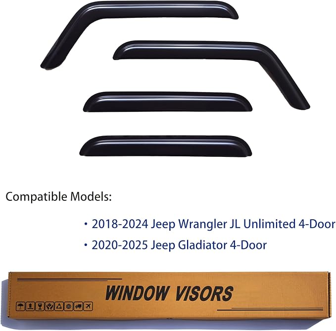 Window Visors Rain Guards fits 2018-2025 Wrangler JL Unlimited 4-Door, - Image 2