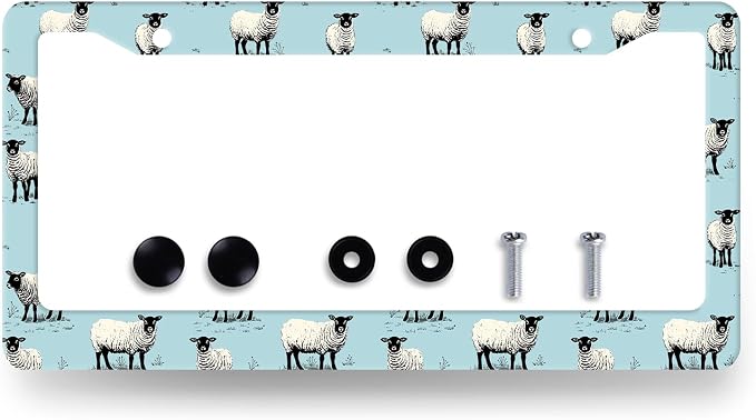 Cute Sheep License Plate Frame Animals License Plate Holder Stainless Steel by RNKATIH