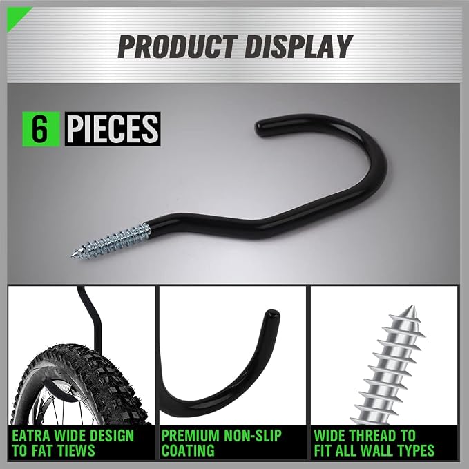 SWANLAKE 6 Pack Heavy Duty Bike Hook, 6 inches, Capacity 100 LBS, Bike Hooks - Image 4