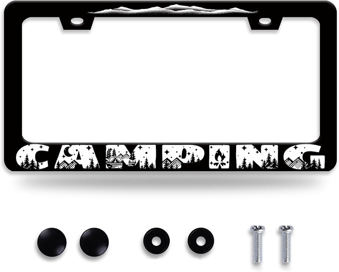 Camping License Plate Frame Mountains License Plate Holder Forest by NEWCOCO