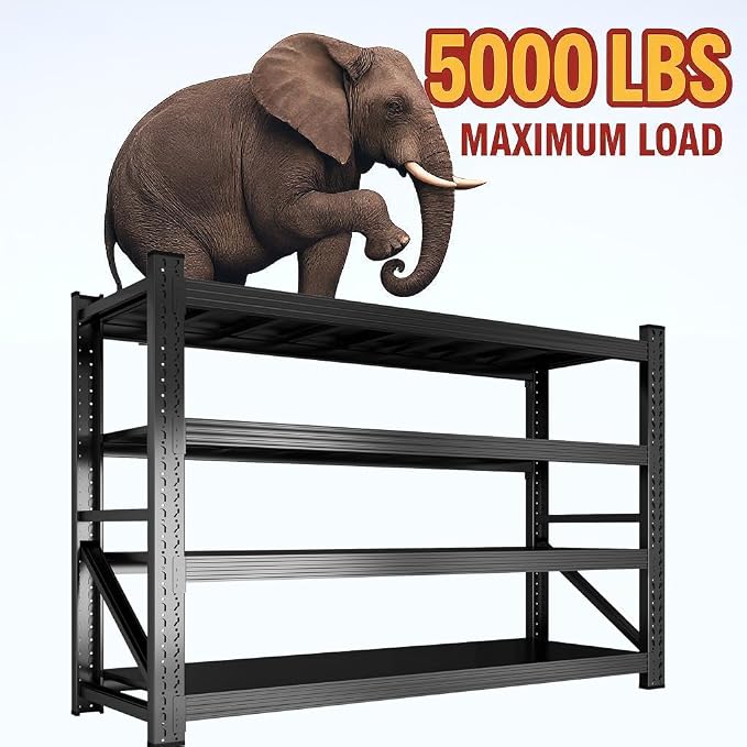 59" W Garage Shelving Heavy Duty, 4 Tier Metal Garage Shelves Adjustable - Image 5