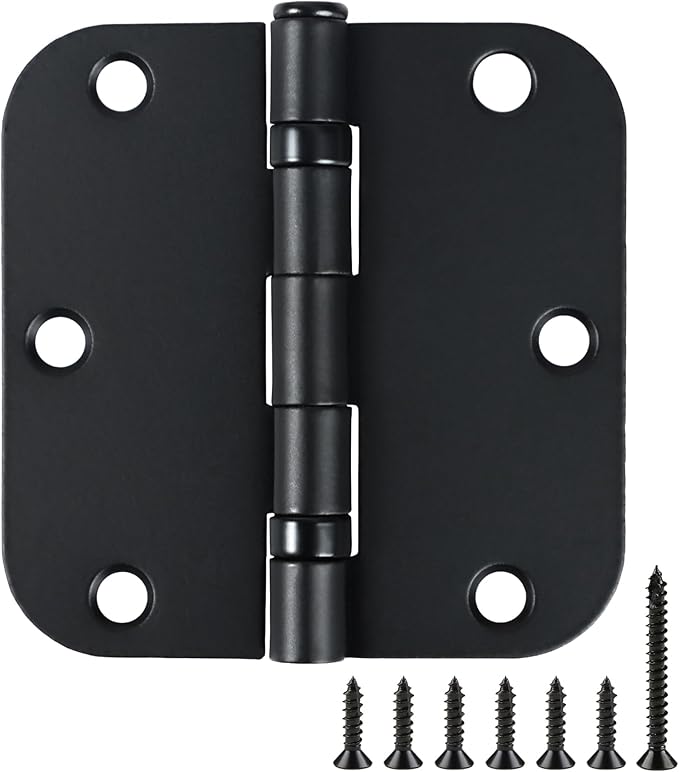3 Pack Rounded Matte Black Door Hinges 3.5 Inch 5/8" Radius No Squeak Ball by TDCHINGES