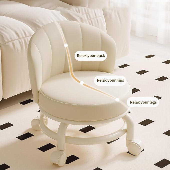 Low Rolling Stool with Backrest, Rolling Pedicure Seat, Low Stool with Wheels - Image 5