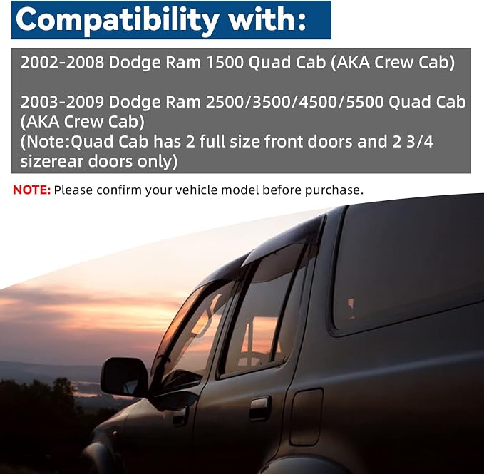 4pcs Front+Rear Smoke Sun/Rain Guard Outside Mount Tape-On Window Visors - Image 4