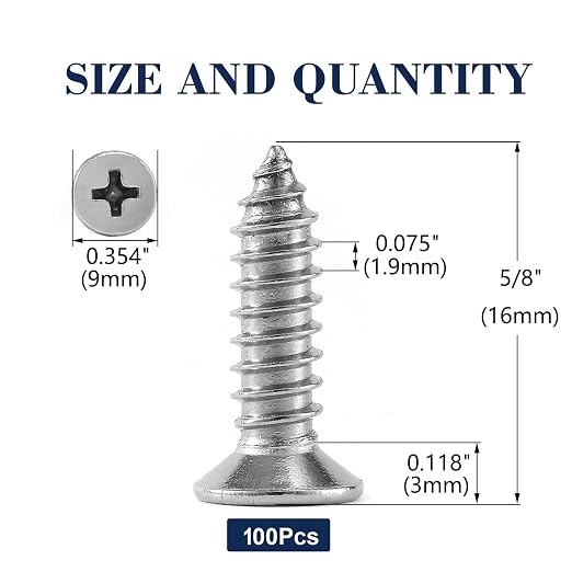 #10 x 5/8" Wood Screw 100Pcs 18-8 Stainless Steel Screws Flat Head Phillips - Image 2