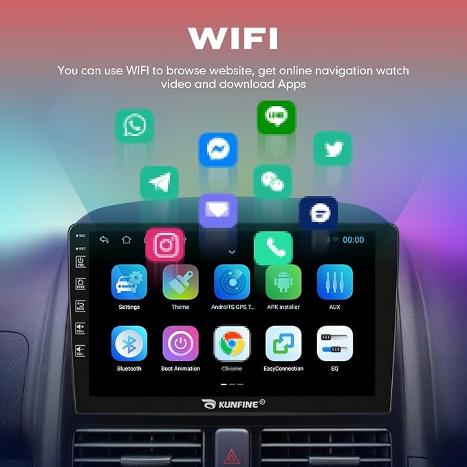 Kunfine Car Android Navigation Stereo GPS Radio Reverse Camera Display 9" IPS - Image 3