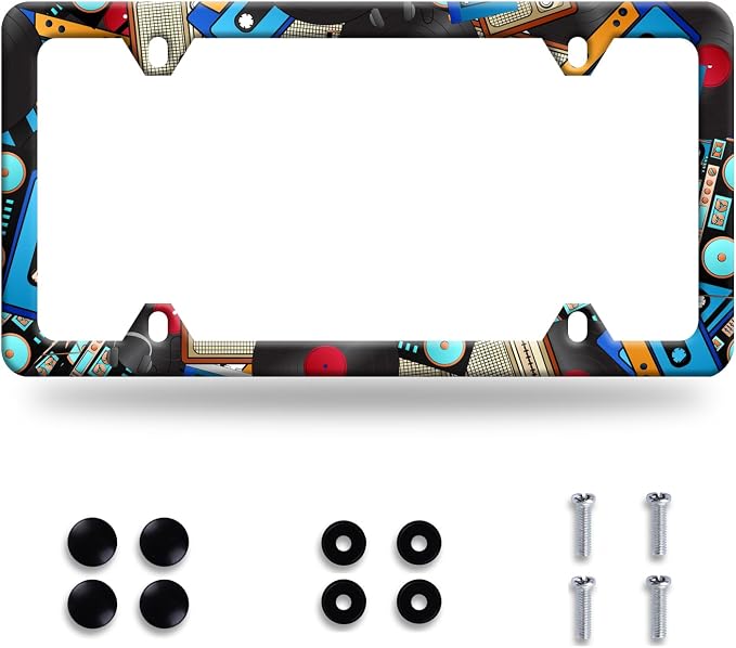 Music License Plate Frame Retro Music Cassettes License Plate Stainless Steel by GORSNKYE