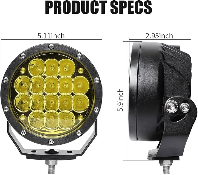 EXZEIT 5 Inch Amber LED Driving Lights - Image 3