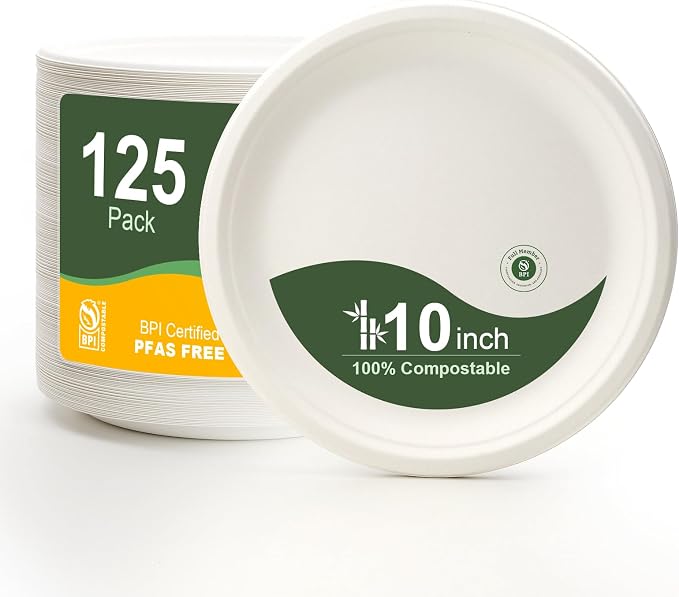 WELLIFE 10 Inch Paper Plates, Biodegradable Bagasse, Eco-Friendly, PFAS-Free | by WELLIFE