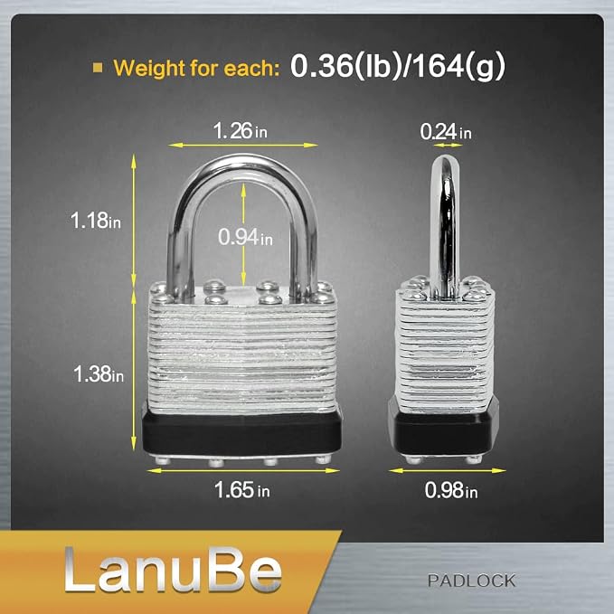 LanuBe Lock Laminated keyed Padlock, keyed Alike Locks, Normal Shackle - Image 2